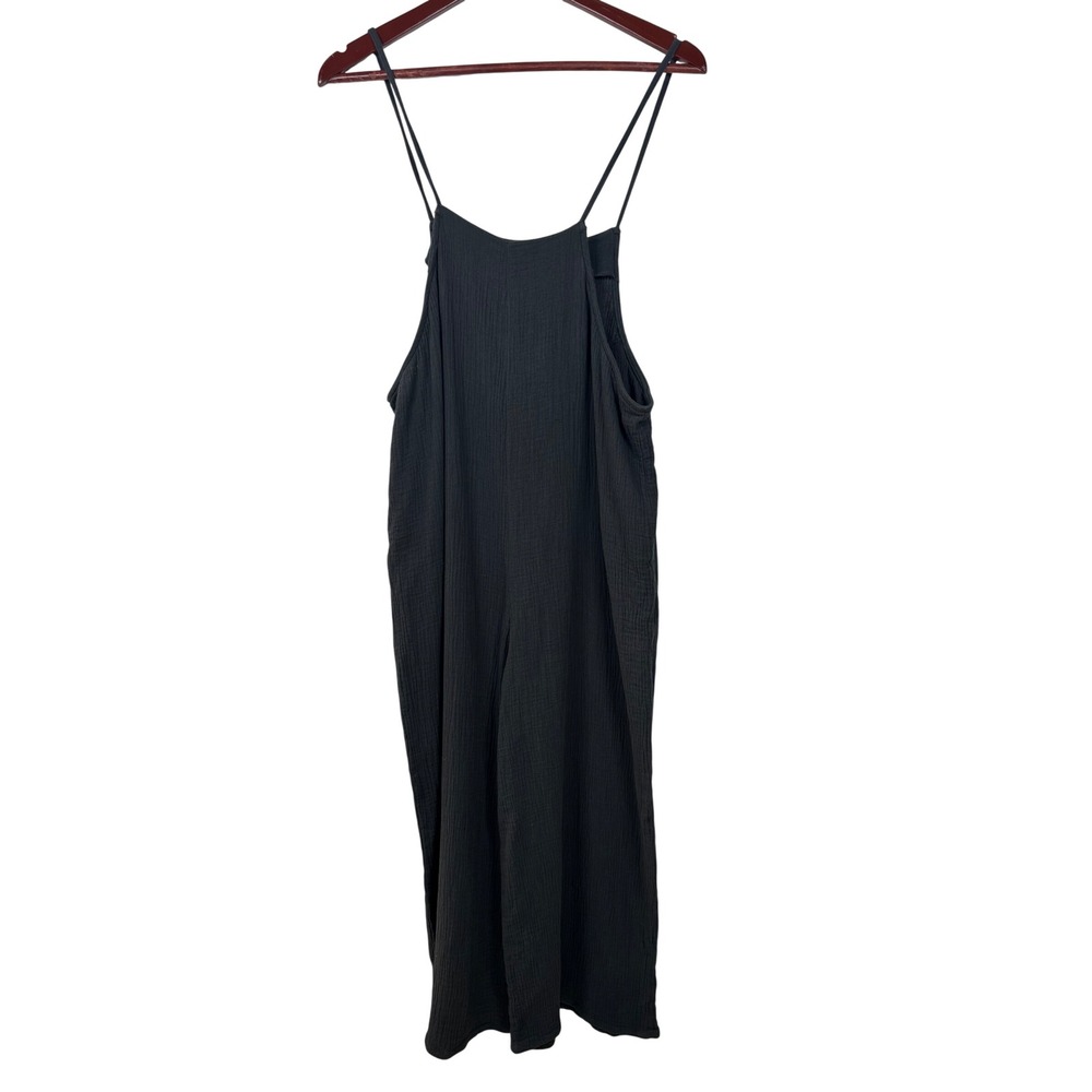 Easel Los Angeles Womens Medium Black Textured Wide Leg Jumpsuit Overalls Cotton - Picture 5 of 14